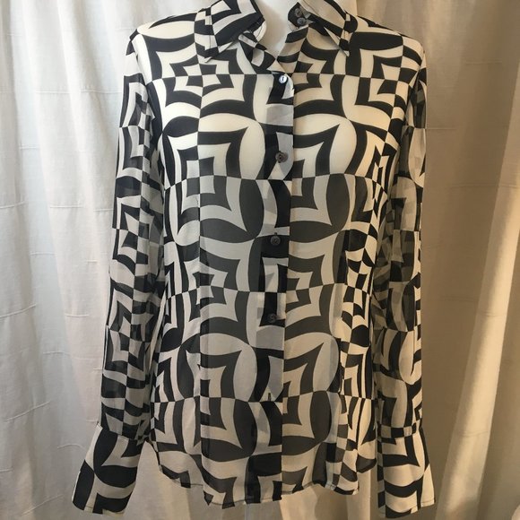 Kenneth Cole Black & White Geometric Blouse - Picture 1 of 10
